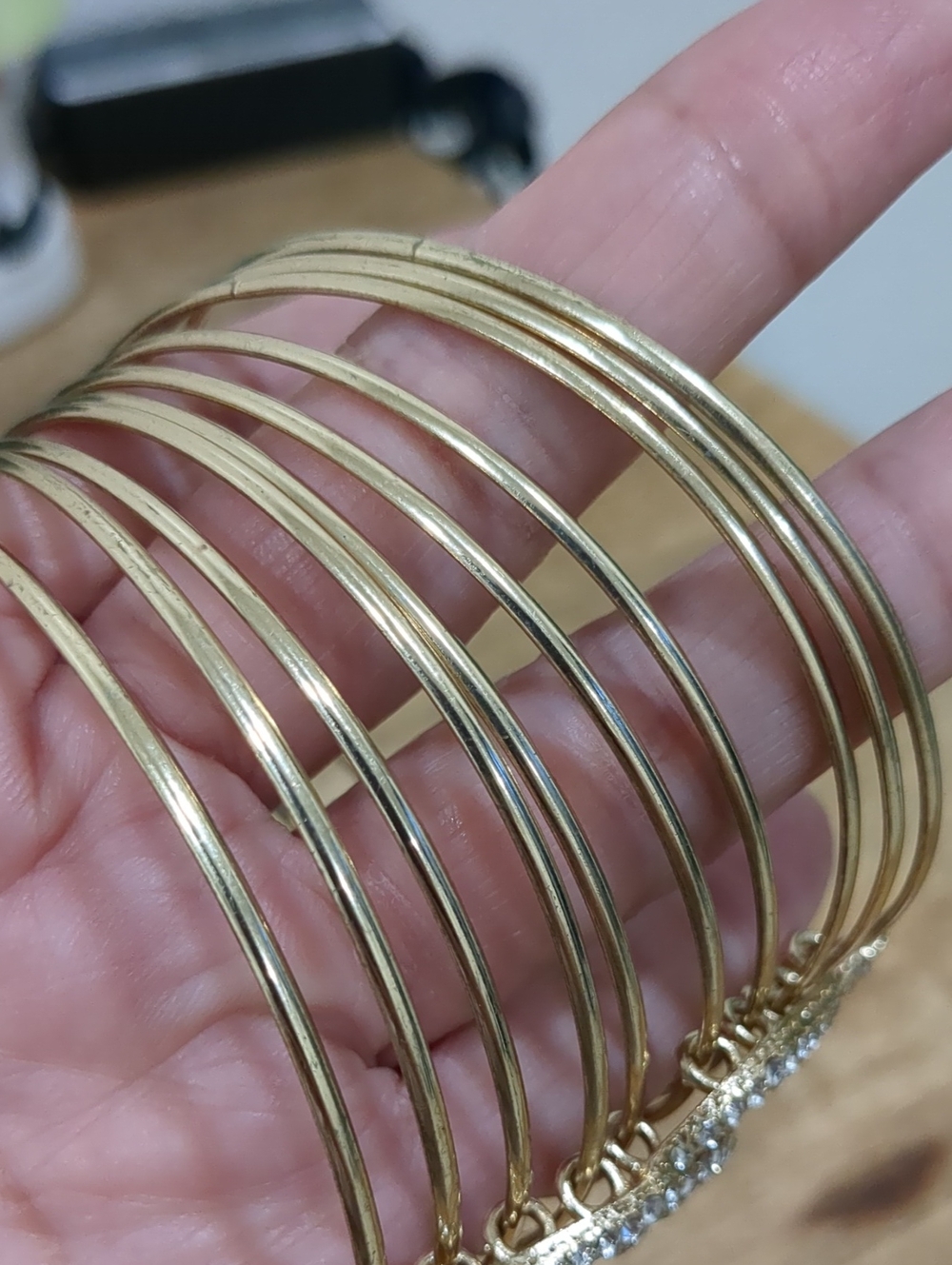 Gold Tone Snake Rhinestone Multi-Band Bangles Set - Picture 5 of 8